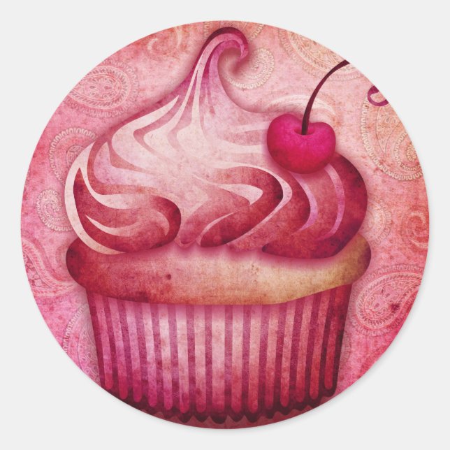 Pink Paisley Cupcake Runder Aufkleber (Vorderseite)