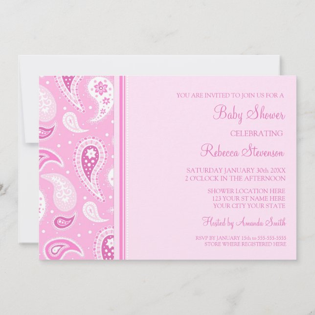 Pink Paisley Custom Baby Shower Einladungen (Rückseite)