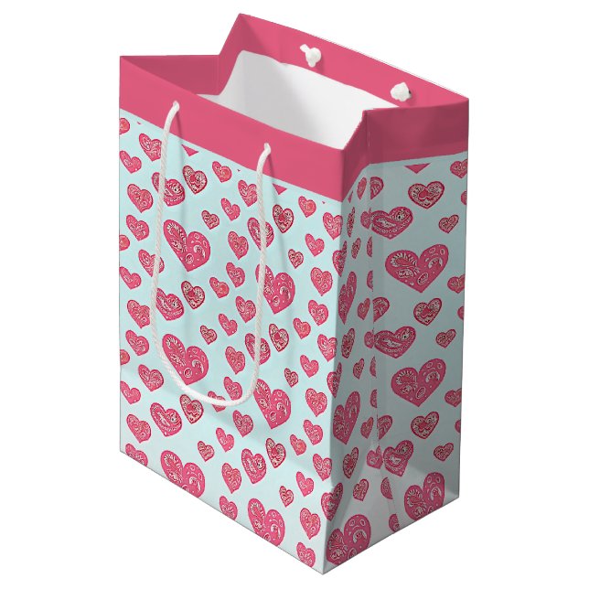 Pink Paisley Herbst Tal Mittelklasse Geschenktasch Mittlere Geschenktüte (Vorderseite Schrägansicht)