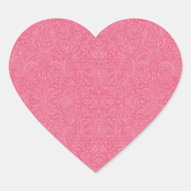 Pink Paisley Herz-Aufkleber (Vorderseite)