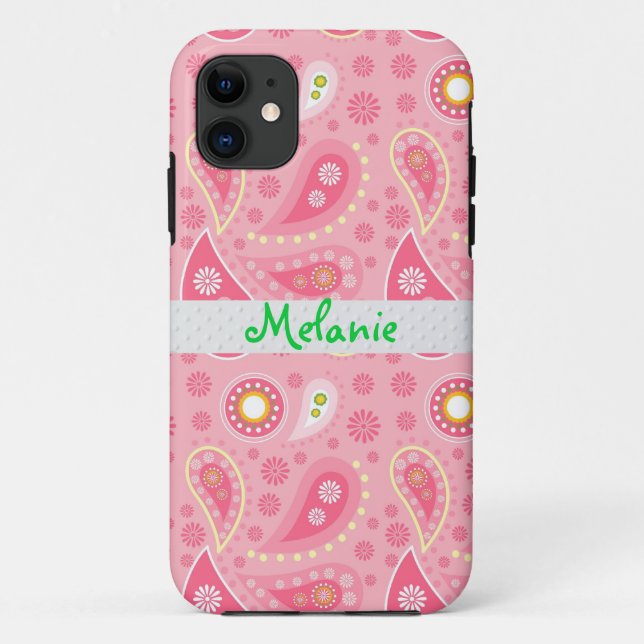 Pink Paisley iPhone Monogram Custom Case-Mate iPhone Hülle (Rückseite)