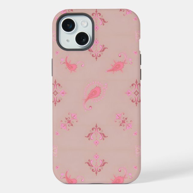 Pink Paisley Pattern iPhone 15 Plus Hülle (Rückseite)