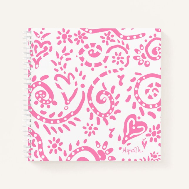 Pink Paisley "Pip" 8.5" x 8.5" SpiralNotebook Notizbuch (Vorderseite)
