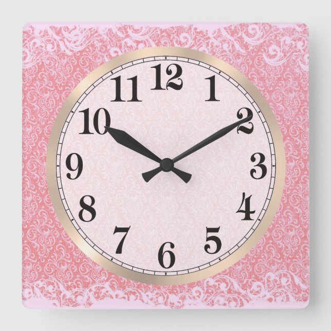 Pink Paisley Raute Quadratische Wanduhr (Vorderseite)