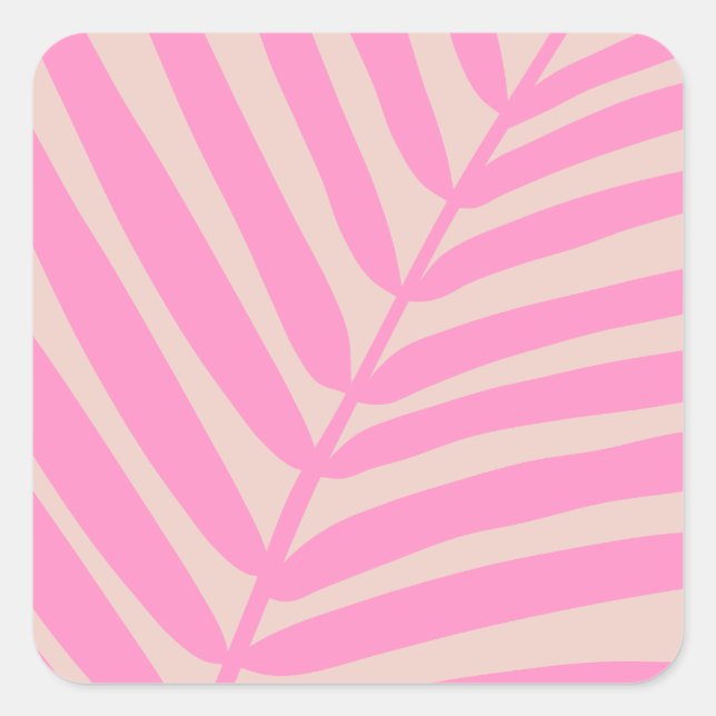 Pink Palm Leaf Quadratischer Aufkleber (Vorderseite)