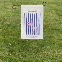 Pink Palm Pair auf Blue Stripes Junggeselinnen-Abs