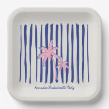 Pink Palm Pair auf Blue Stripes Junggeselinnen-Abs