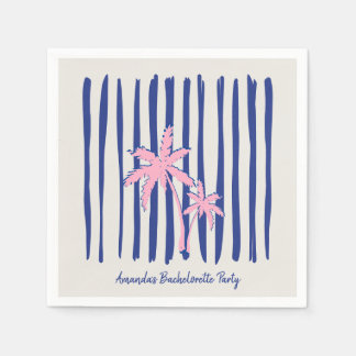 Pink Palm Pair auf Blue Stripes Junggeselinnen-Abs Serviette