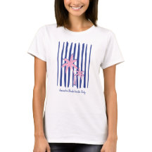 Pink Palm Pair auf Blue Stripes Junggeselinnen-Abs