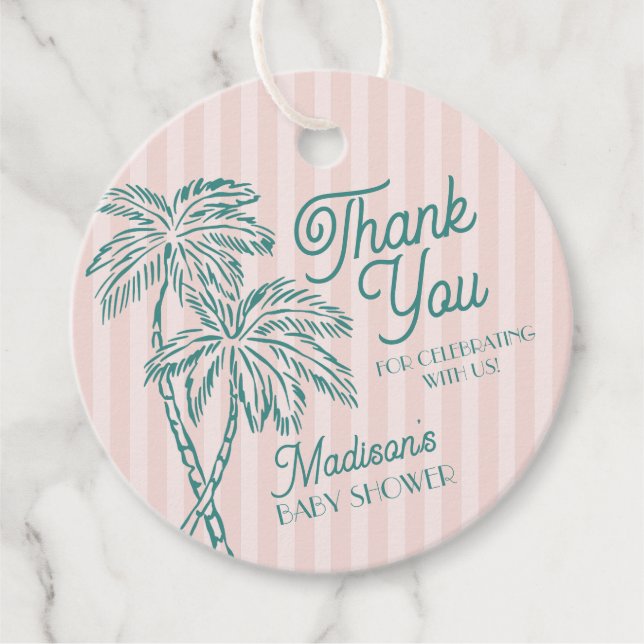 Pink Palm Spring Pastel Beach Baby Dusche Geschenkanhänger (Vorderseite)