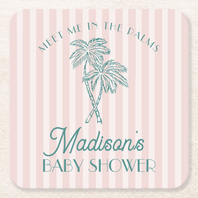 Pink Palm Spring Pastel Beach Baby Dusche Rechteckiger Pappuntersetzer (Vorderseite)