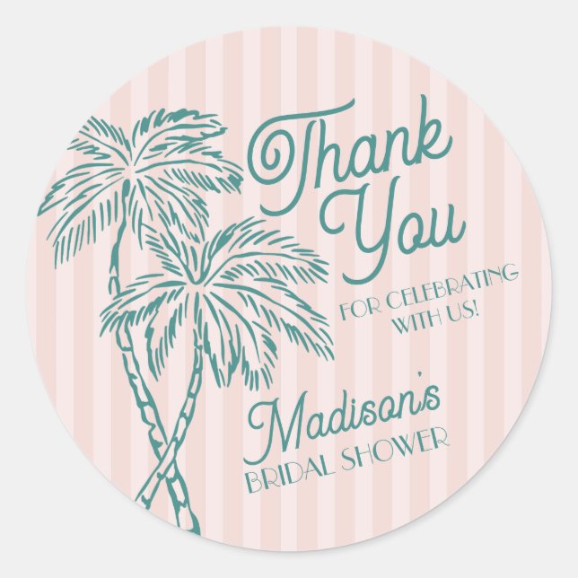 Pink Palm Spring Pastell Beach Brautparty Gefallen Runder Aufkleber (Vorderseite)
