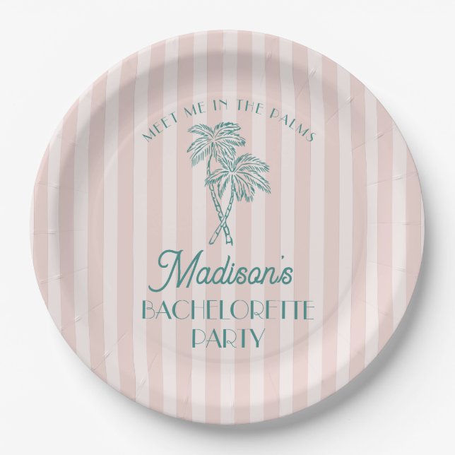 Pink Palm Spring Pastell Beach Junggeselinnen-Absc Pappteller (Vorderseite)