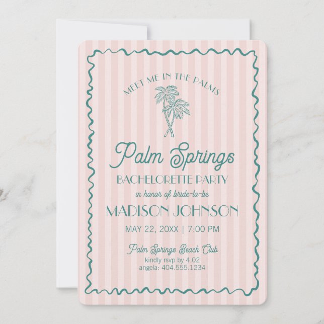 Pink Palm Springs Pastellstrand Junggeselinnen-Abs Einladung (Vorderseite)