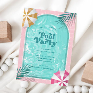 Pink Palm Springs Poolparty Geburtstag Einladung
