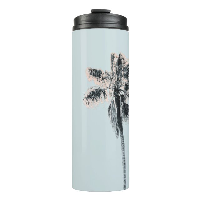 Pink Palm Tree Aqua Mint Sky Retro Thermosbecher (Vorderseite)