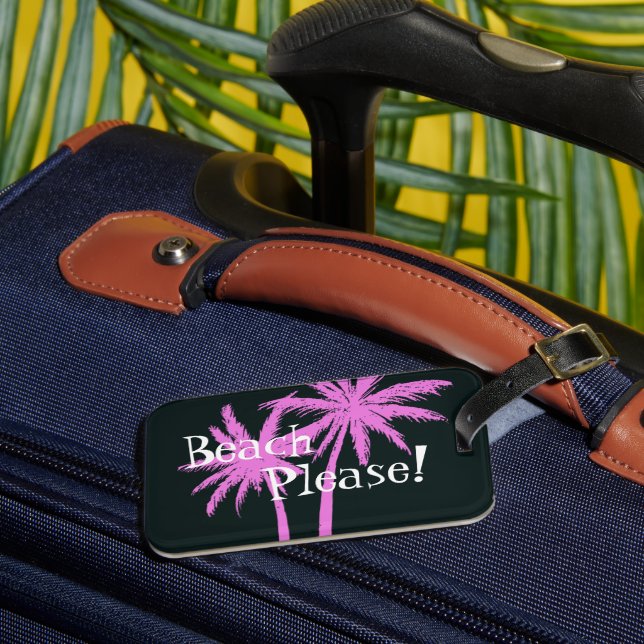 Pink Palm Tree auf dem schwarzen Gepäckträger Gepäckanhänger (Vorderseite Insitu 3)