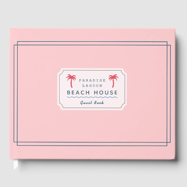Pink Palm Tree Beach House Ferienhaus Miete Trendy Gästebuch (Vorderseite)