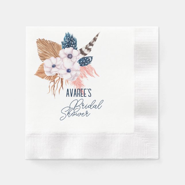 Pink Pampas Grass and Feather Brautparty Serviette (Vorderseite)