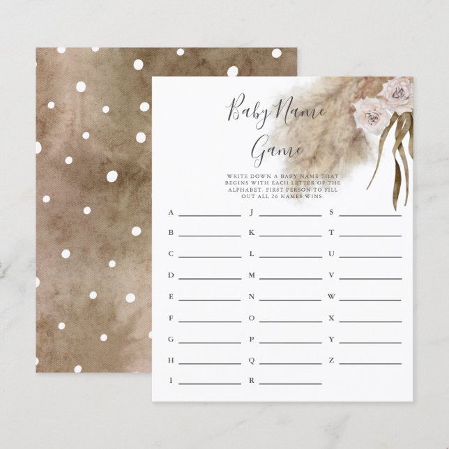 Pink Pampas Grass Baby Name Dusche Spiel (Vorne/Hinten)