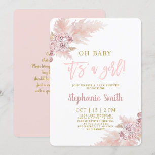 Pink Pampas Grass Baby Shower Girl Einladung