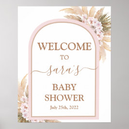 Pink Pampas Grass Baby Shower Girl Welcome sign Poster