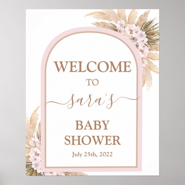 Pink Pampas Grass Baby Shower Girl Welcome sign Poster (Vorne)