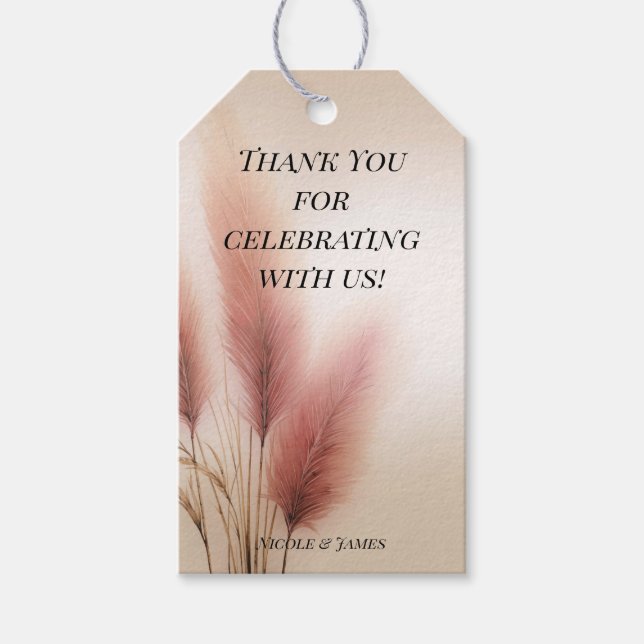 Pink Pampas Grass Bohemisch Boho Hochzeit Geschenkanhänger (Vorderseite)