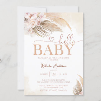 Pink Pampas Grass Boho Hallo Baby Girl Baby Dusche Einladung