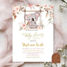 Pink Pampas Grass Flora Koala Australian Baby Girl Einladung