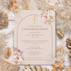 Pink Pampas Grass Floral Gold Arch Bestätigung Einladungspostkarte