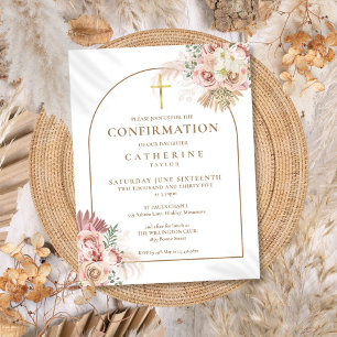 Pink Pampas Grass Floral Gold Arch Bestätigung Einladungspostkarte