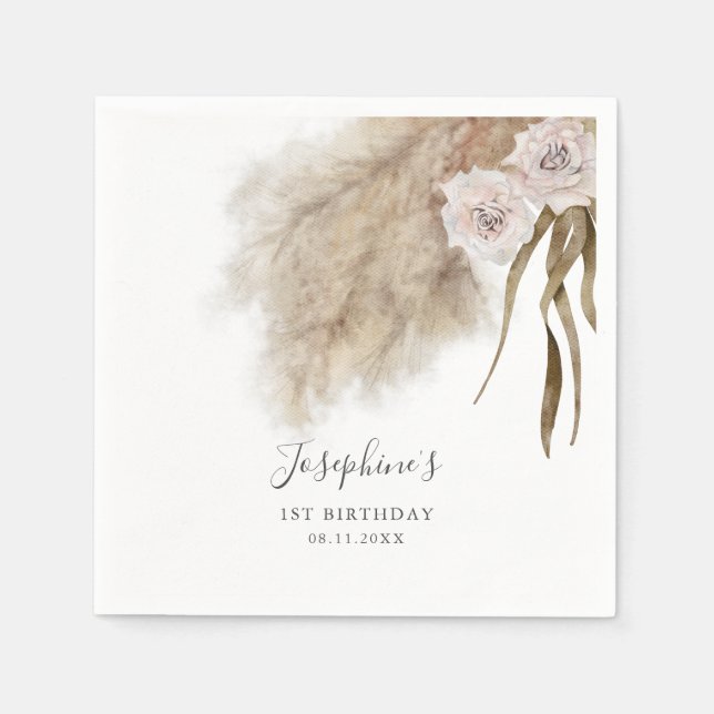 Pink Pampas Grass Geburtstagsparty Napkins Serviette (Vorderseite)