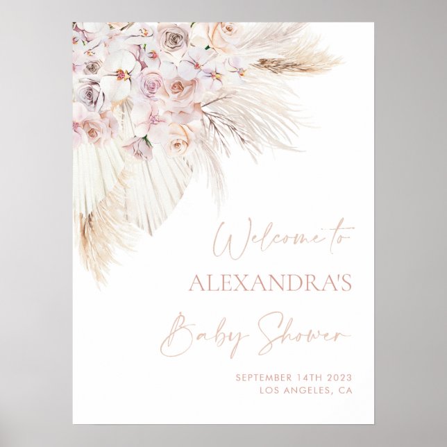Pink Pampas Grass Girl Baby Dusche Begrüßungszeich Poster (Vorne)
