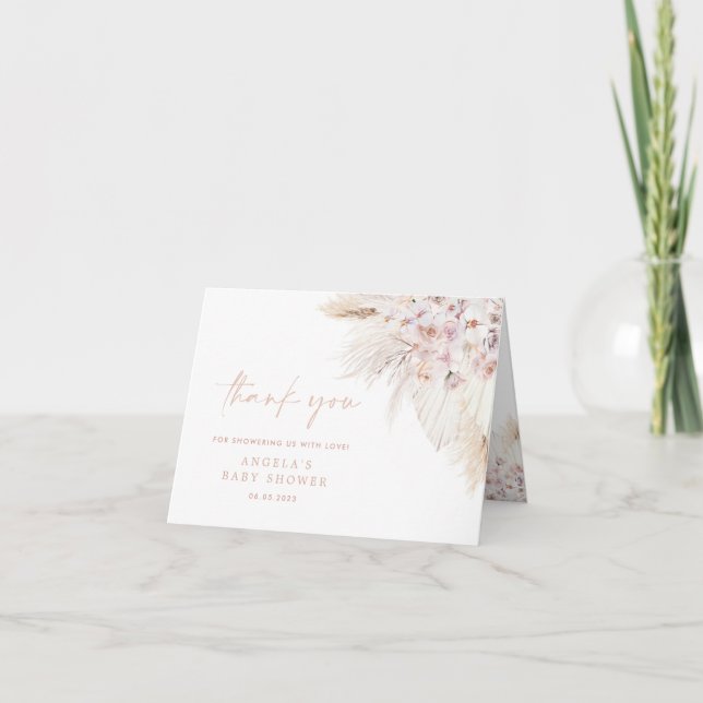 Pink Pampas Grass Girl Babydusche Danke Karte (Vorderseite)