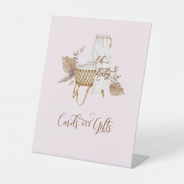 Pink Pampas Grass Oh Babykarten und Geschenke II Sockelschild (Vorderseite)