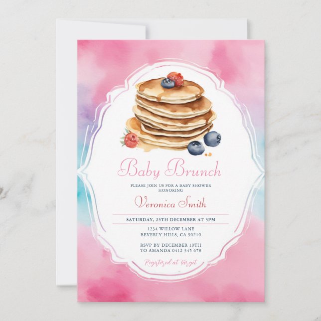 Pink Pancake Baby Brunch Berry Baby Dusche Einladung (Vorderseite)