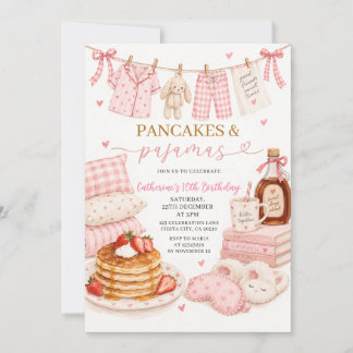 Pink Pancakes and Pajamas Girls 10th Birthday Einladung