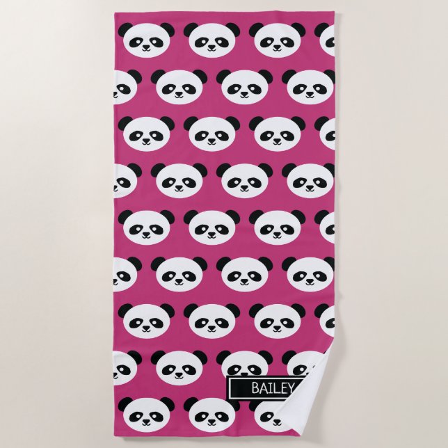 Pink Panda Bear Muster Kawaii Personalisiert Kids Strandtuch (Vorderseite)