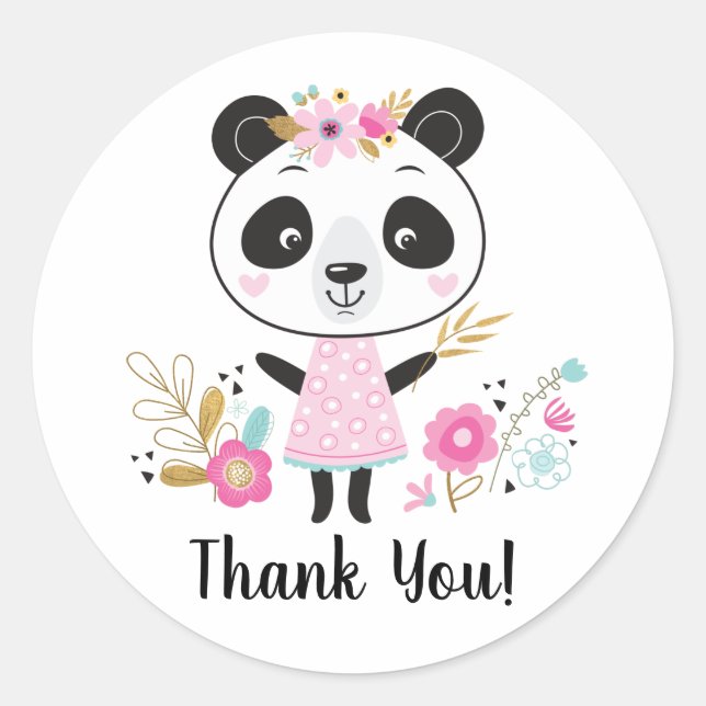 Pink Panda Vielen Dank Adorable Girl Runder Aufkleber (Vorderseite)