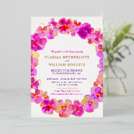 Pink pansy Aquarell Blume Hochzeitsgold Folieneinladung
