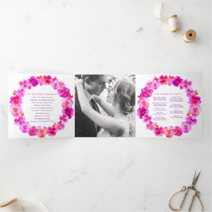 Pink pansy Blume Aquarellhochzeit Dreifach-gefaltete Programmkarte