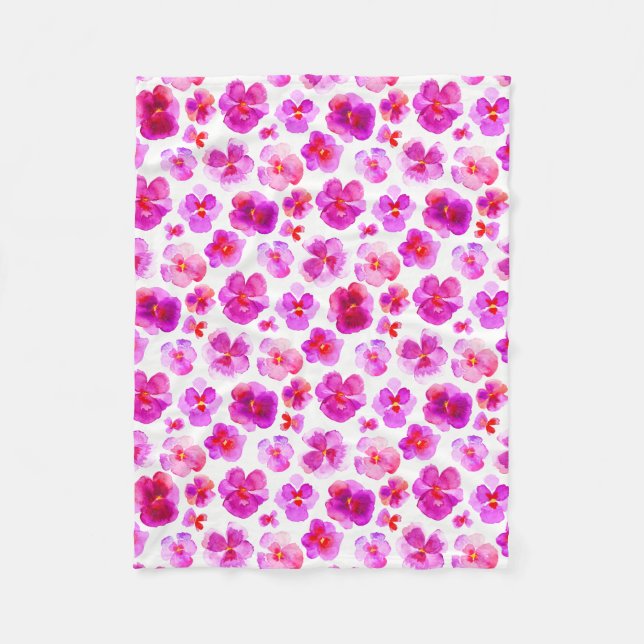 Pink pansy Blume Aquarelltuch Fleecedecke (Vorderseite)