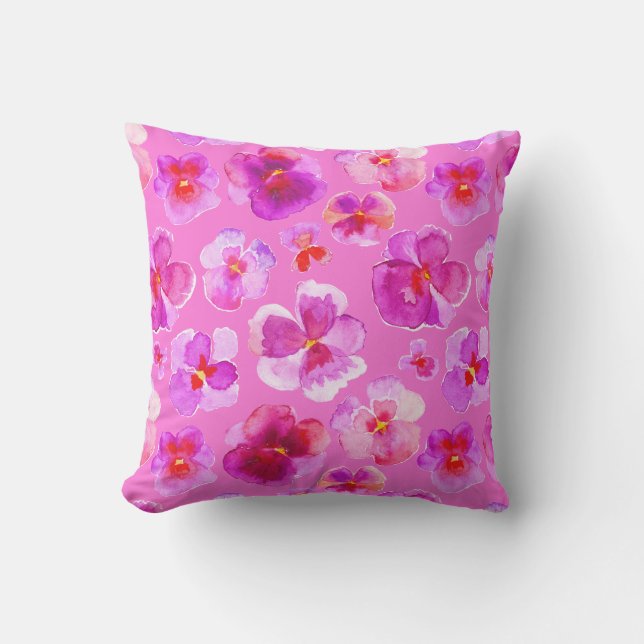Pink pansy florale Aquarell Moderne Kunst Kissen (Vorderseite)