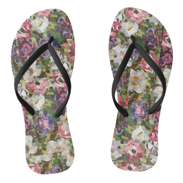 Pink Paper Blume Collage Thin Strap Flip Flops (Fußbett)