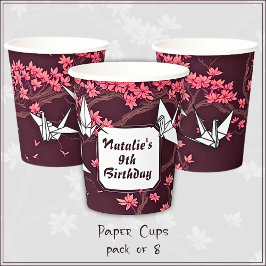 Pink Paper Crane Origami Cherry Blossom Pappbecher