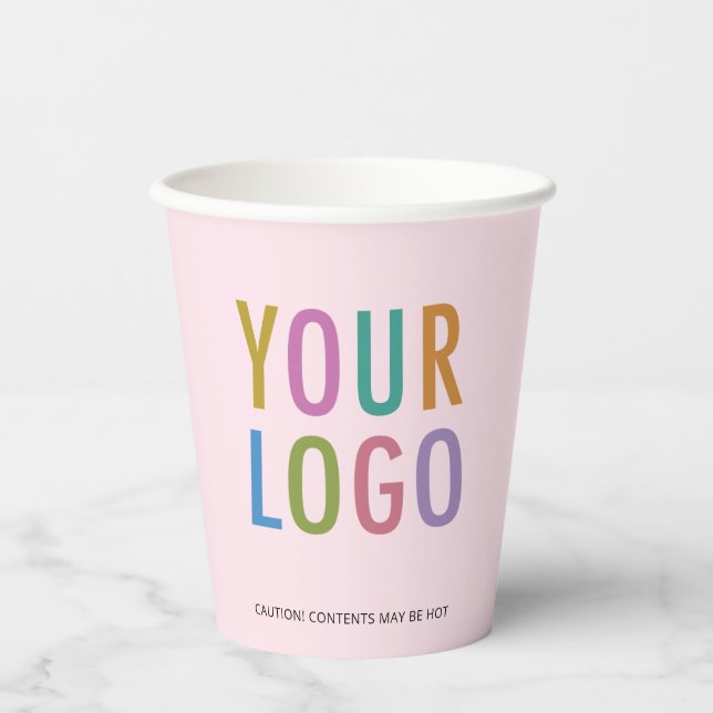 Pink Paper Cups Custom Business Logo Branded 8 oz Pappbecher (Vorderseite)