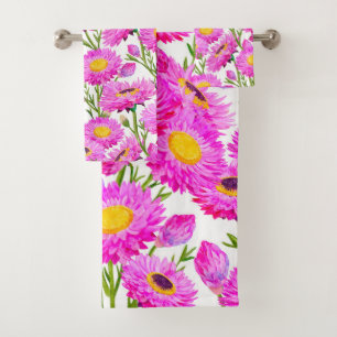Pink Paper Daisies Blumenblüten Badhandtuch Set