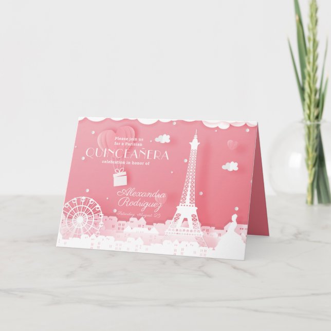 Pink Paper Paris Quinceañera Einladung (Vorderseite)