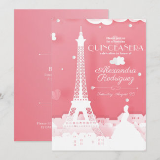 Pink Paper Paris Quinceañera Einladung